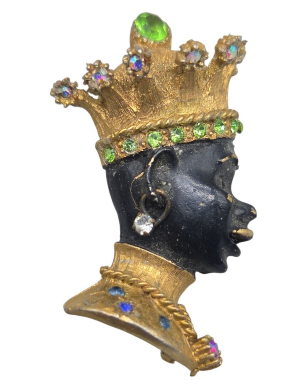 Vintage Blackamoor Jeweled Crown Figural Brooch Rhinestone Couture Estate Piece - Picture 6 of 11